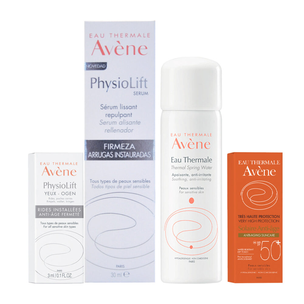 KIT PHYSIOLIFT SUERO 30ML+AGUA TERMAL 50ML+PROTECTOR SOLAR ANTIEDAD FPS50+ 5ML+PHYSIOLIFT OJOS 2ML