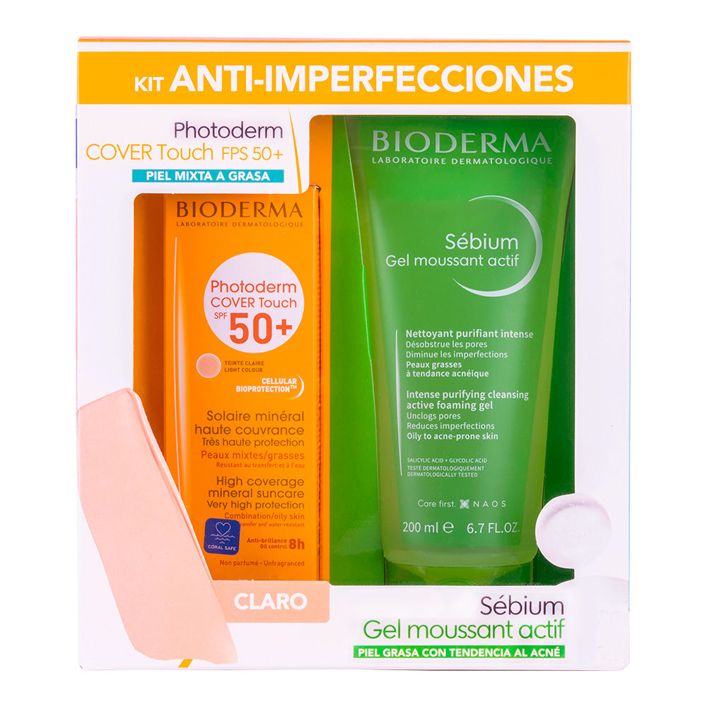 KIT PHOTODERM COVER TOUCH CLARO 40ML+SEBIUM GEL MOUSSANT ACTIF 200ML