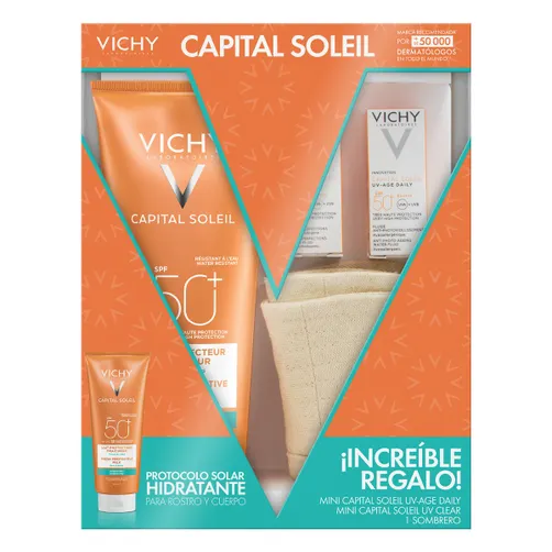 KIT-CAPITAL SOLEIL 50+ LAIT 300ML+CAPITAL SOLEIL AGE DAILY 3ML+CAPITAL SOLEIL UV-CLEAR 3ML+ 1 SOMBRERO