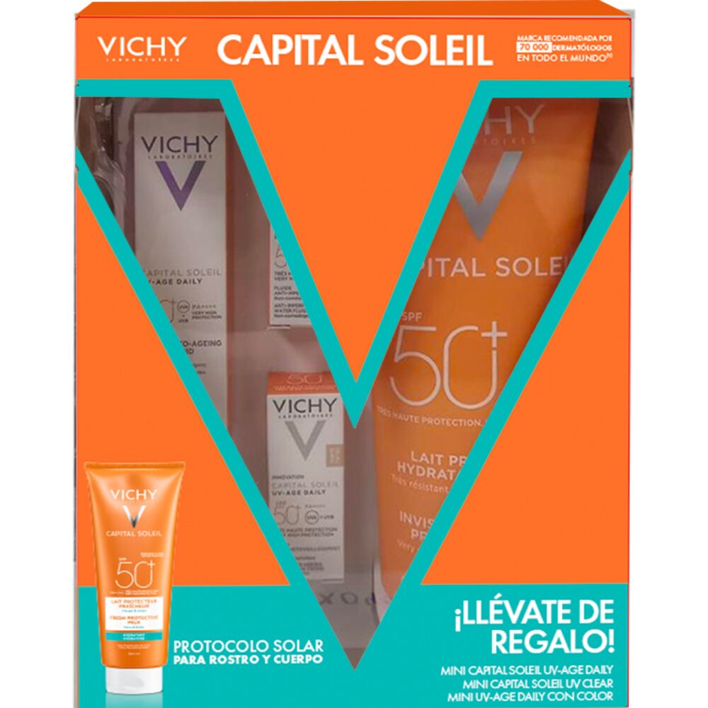KIT-CAPITAL SOLEIL CREMA FPS50+ ROSTRO Y CUERPO 300ML+CAPITAL SOLEIL UV AGE DAILY 15ML+CAPITAL SOLEIL UV-CLEAR 3ML+CAPITAL SOLEIL UV-AGE DAILY TEINTE TINTED 3ML