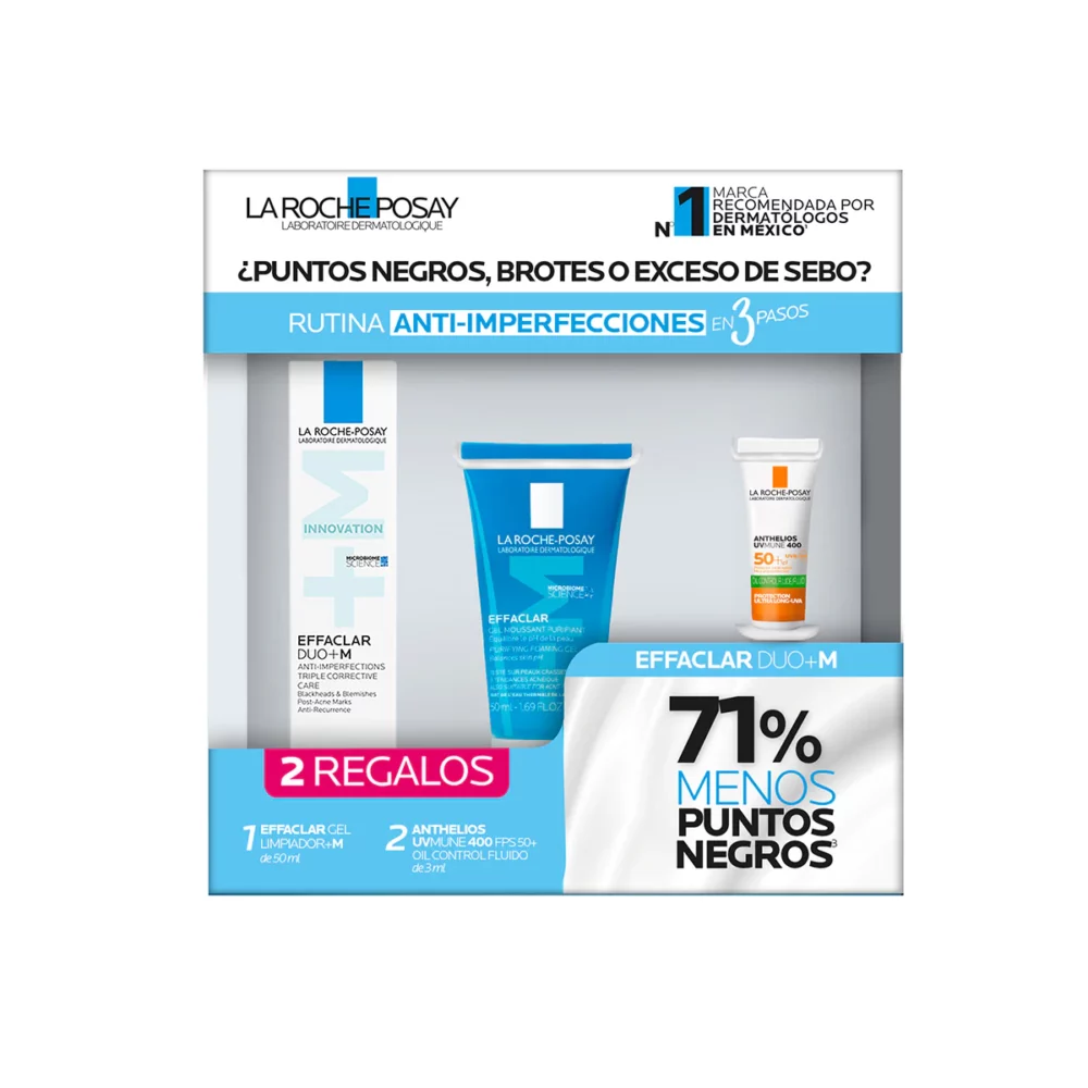 KIT-EFFACLAR DUO +M 40ML+EFFACLAR GEL LIMPIADOR +M 50ML+ANTHELIOS UV MUNE 400 FPS50+ OIL CONTROL FLUIDO 3ML